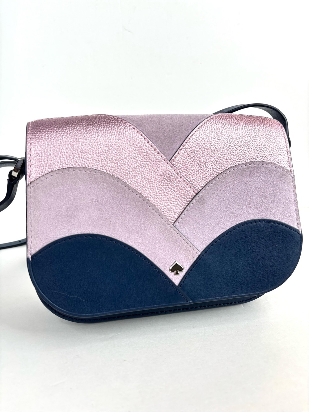 Kate Spade Nadine Patchwork Pink, Navy, Mauve Suede Leather Crossbody Bag - Picture 1 of 12